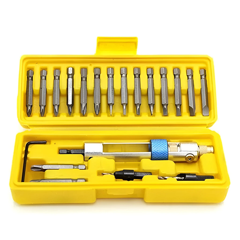 Half Time Drill driver attachment set with swivel head and selection of Phillips, flathead, and countersink bits
