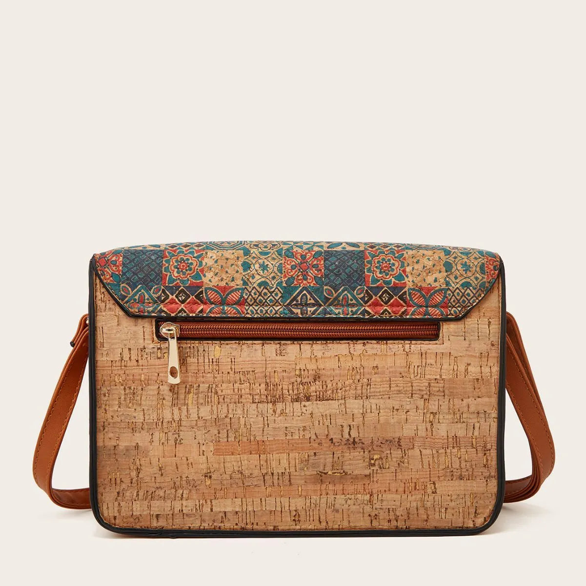 Printed PU leather crossbody bag with single adjustable shoulder strap in pansy square print grass flower or green colours