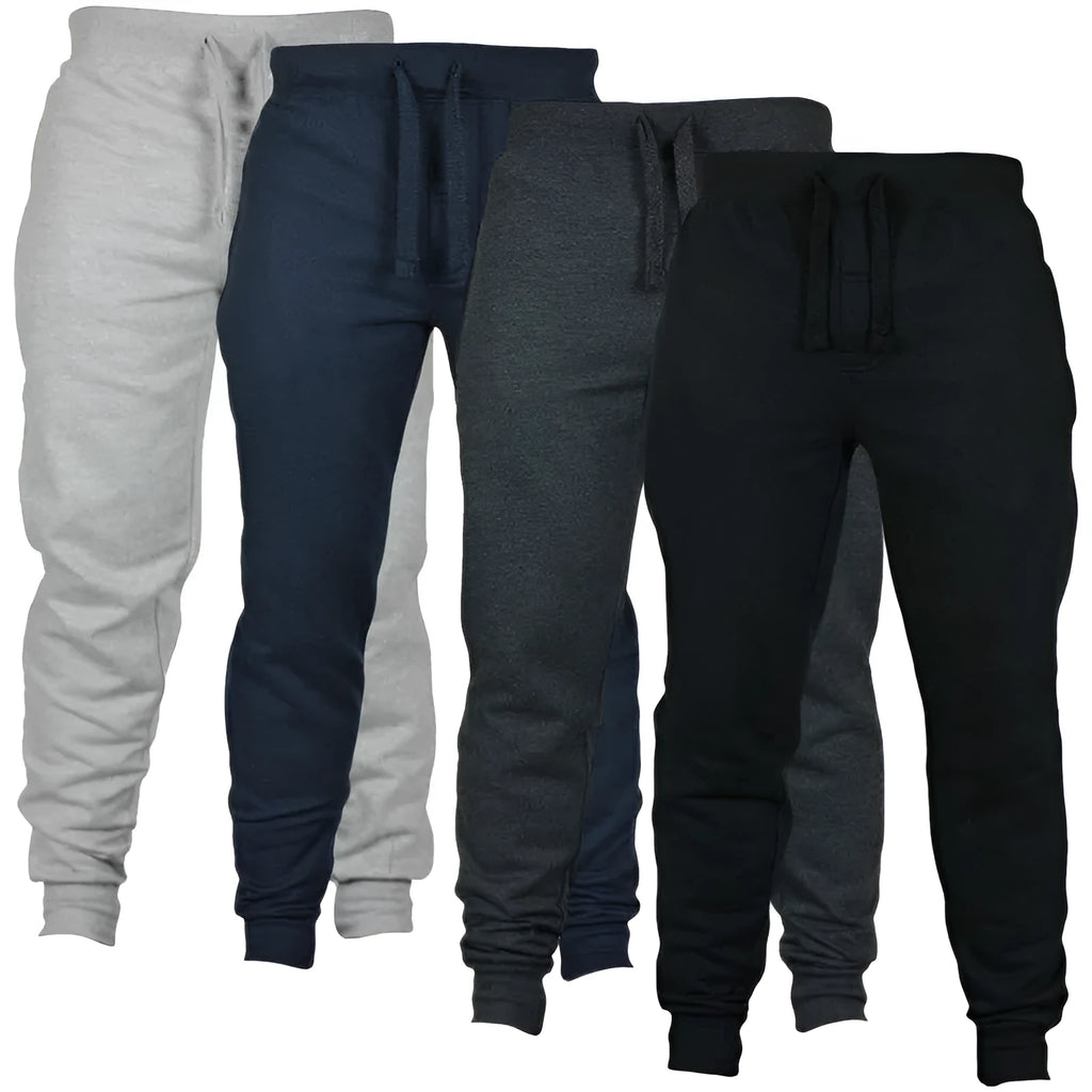 Men's solid colour drawstring waist fleece casual pants in a loose fit