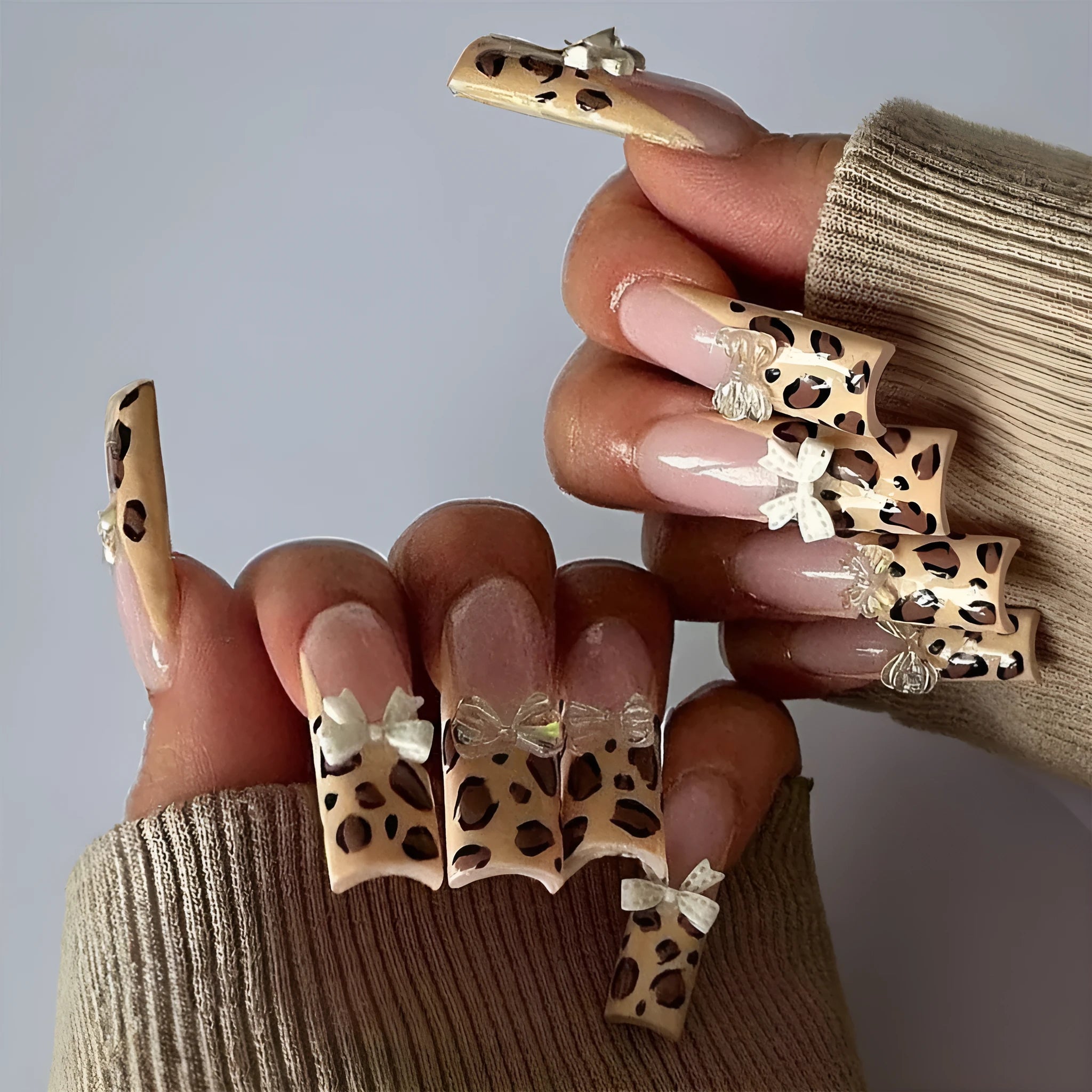 Leopard print and butterfly design plastic nail art decals set, colour WM296.