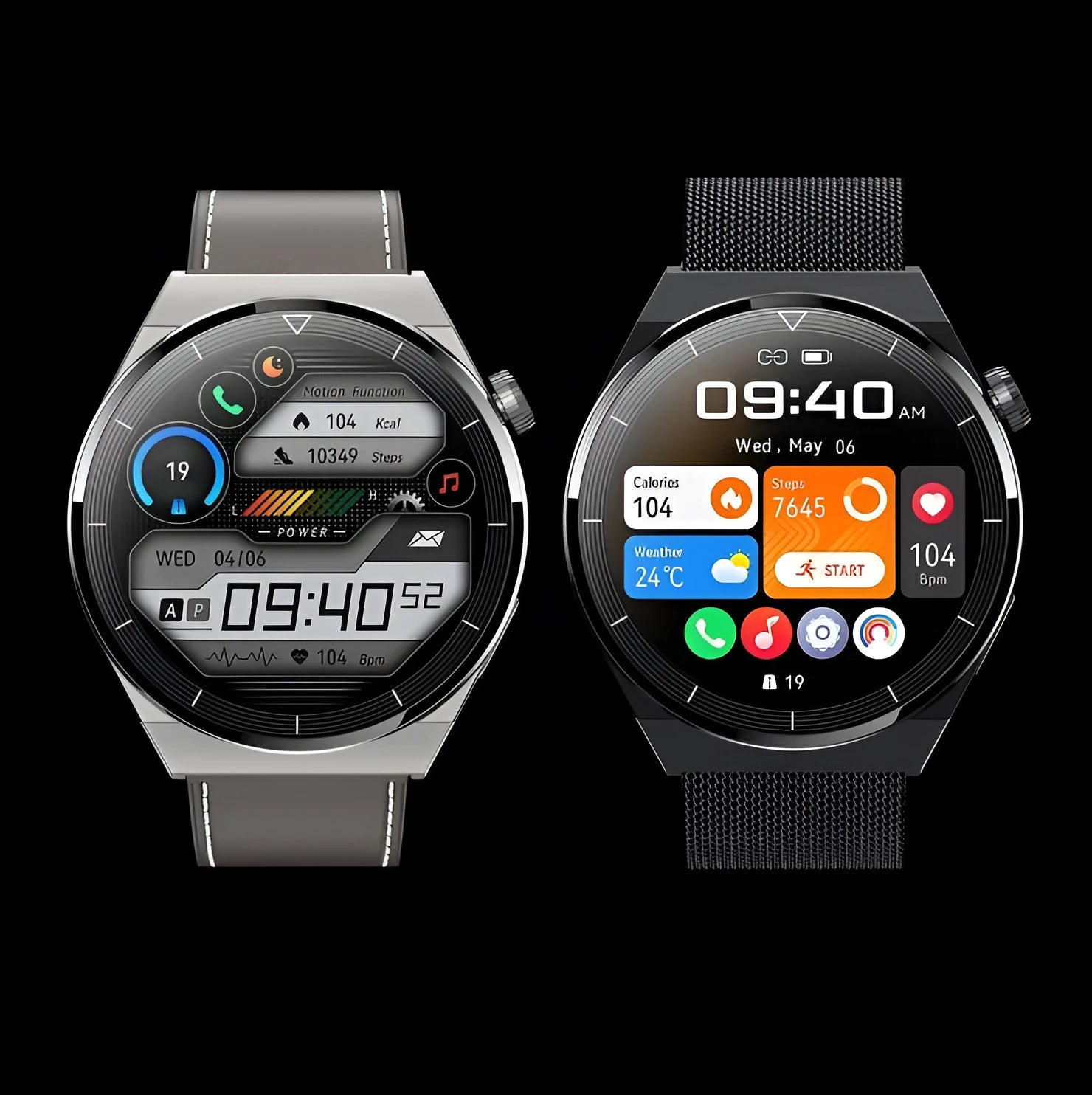 Round screen smartwatch with silicone strap showing Bluetooth and NFC functionality