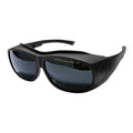 Pair of clear laser safety goggles for 200-2000nm protection with a cleaning cloth.