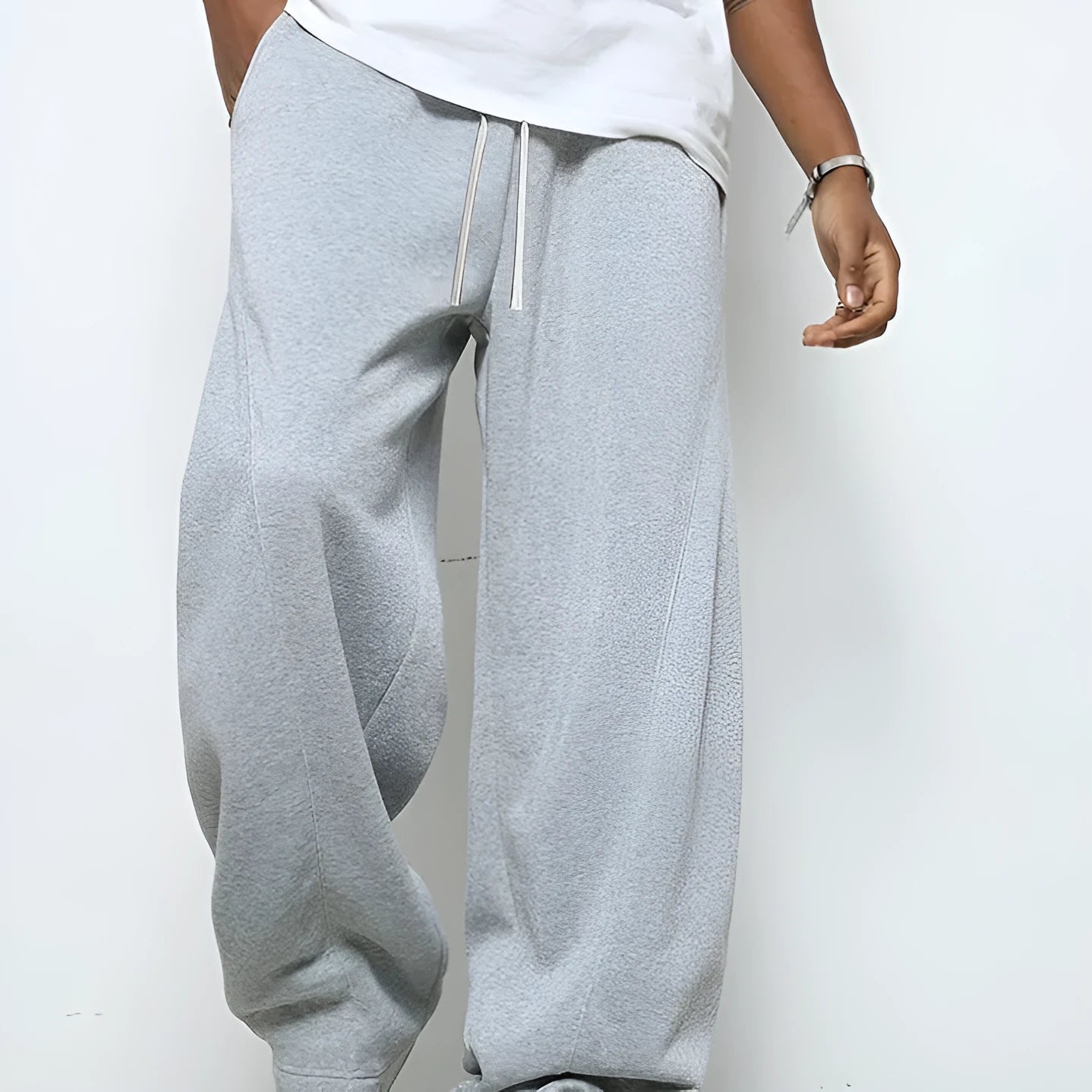Men's straight leg casual trousers in polyester with micro-elastic waistband