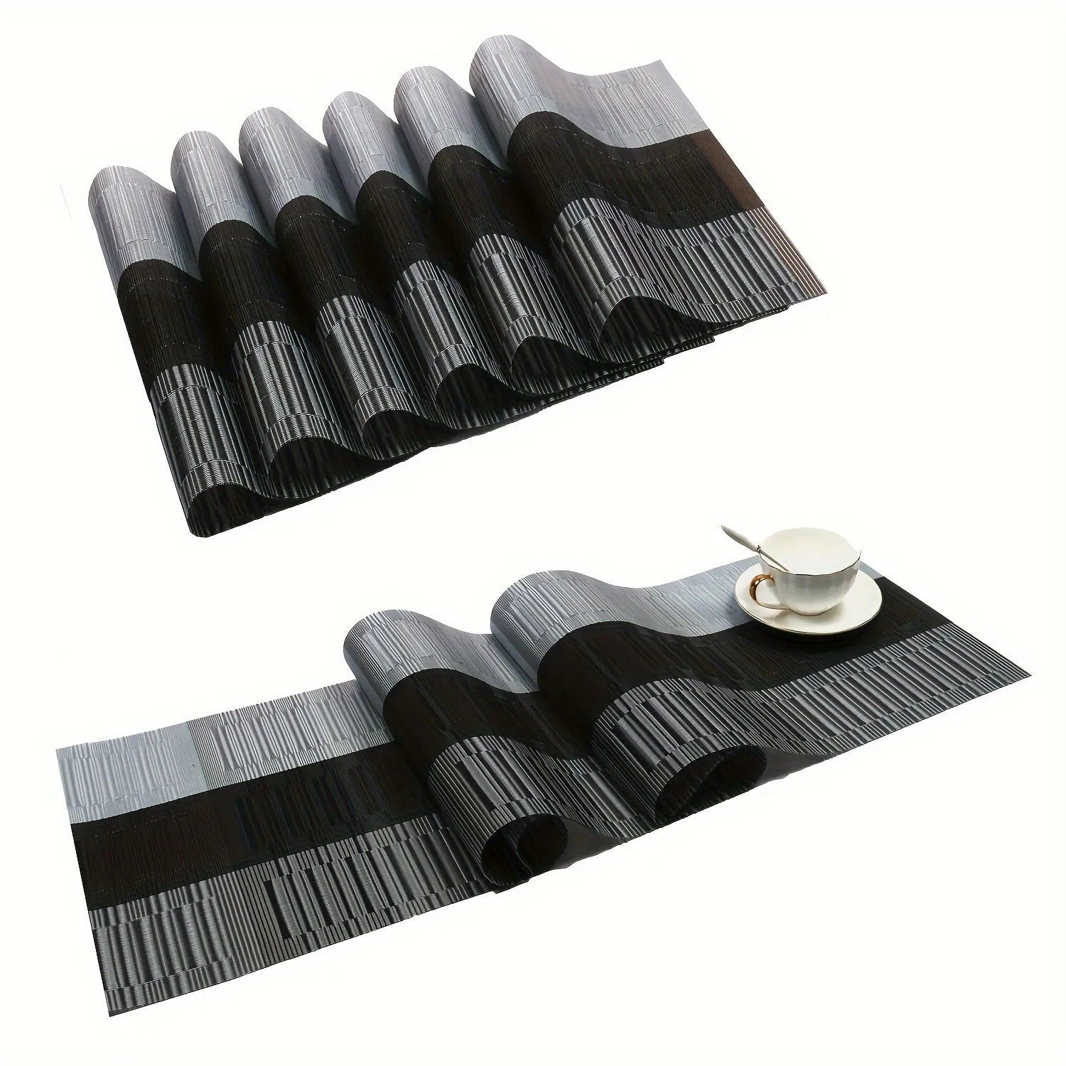 PVC kitchen dish mat in gradient bamboo design protecting counter next to sink
