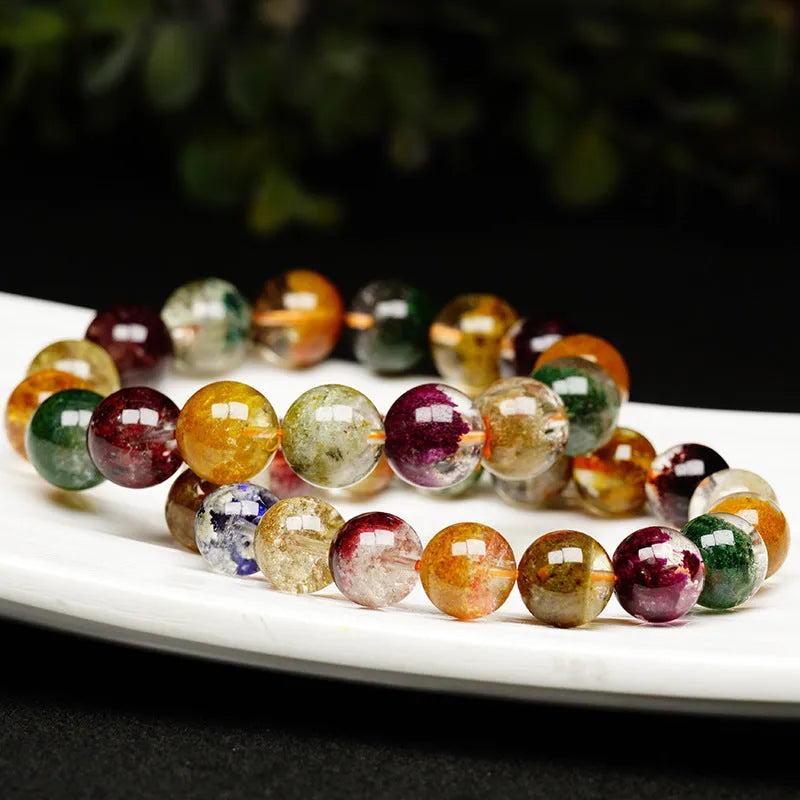 Natural four seasons colourful ghost cornucopia crystal ball bead bracelet with 10mm beads in retro ethnic style