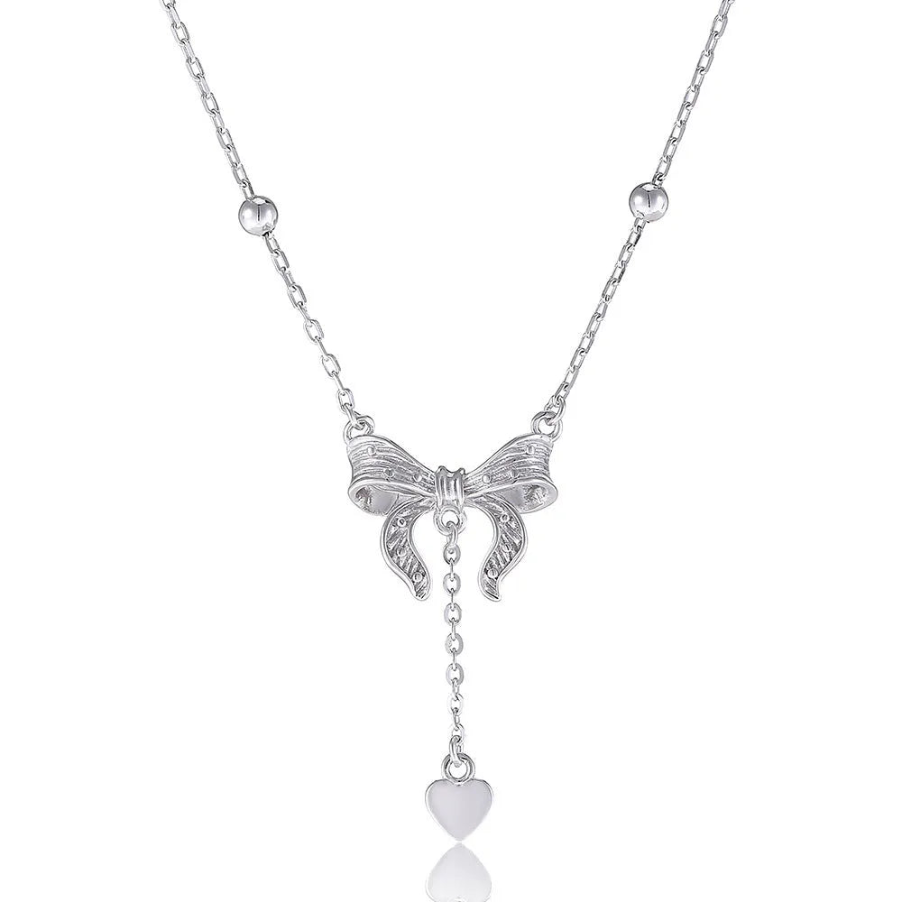 925 silver necklace with heart-shaped butterfly pendant on O-ring chain, adjustable 40-45cm length