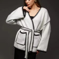 Women's lace-up knitted cotton cardigan in mid-length loose fit