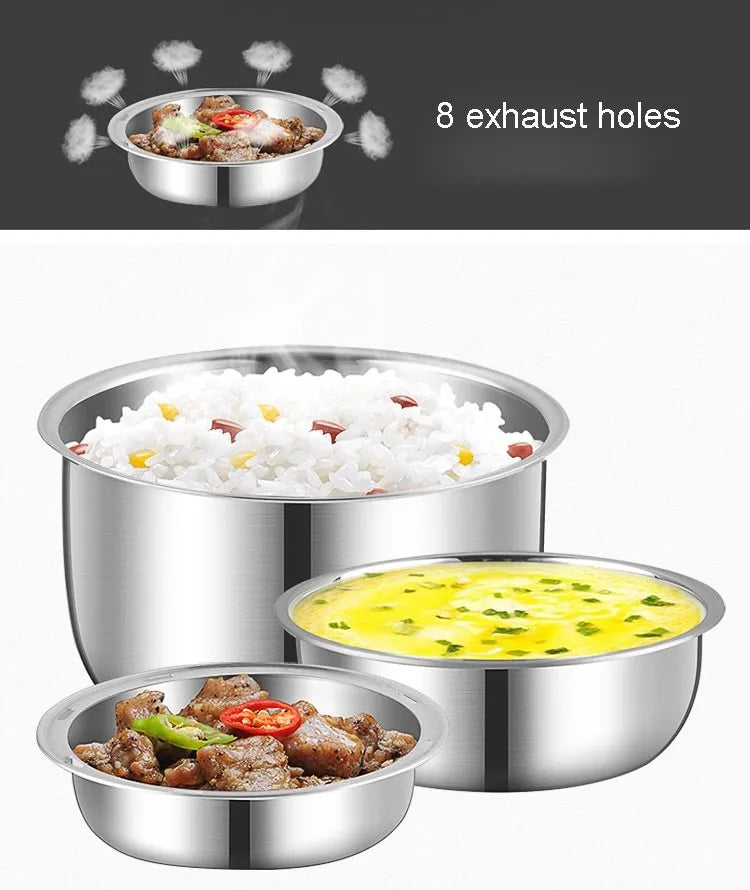 Multi-function lunch box with USB cable showing two-layer and three-layer capacity options