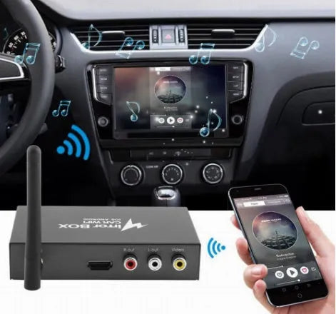 Black car mirror link box with Wi-Fi for smartphone screen mirroring to car display