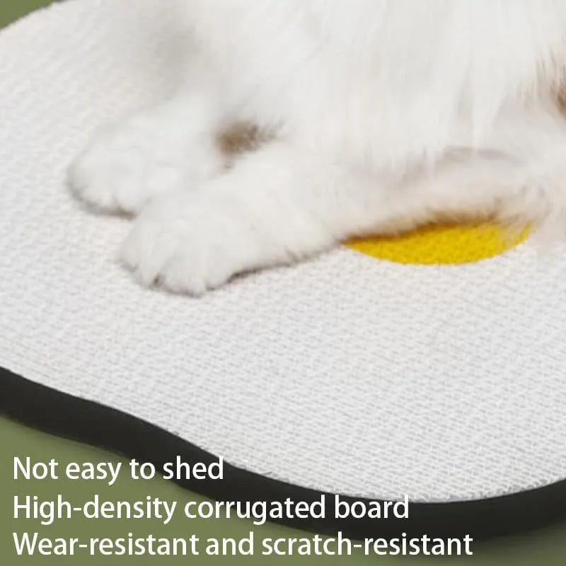 Grey wall mounted cat scratching board made of corrugated cardboard attached to a door