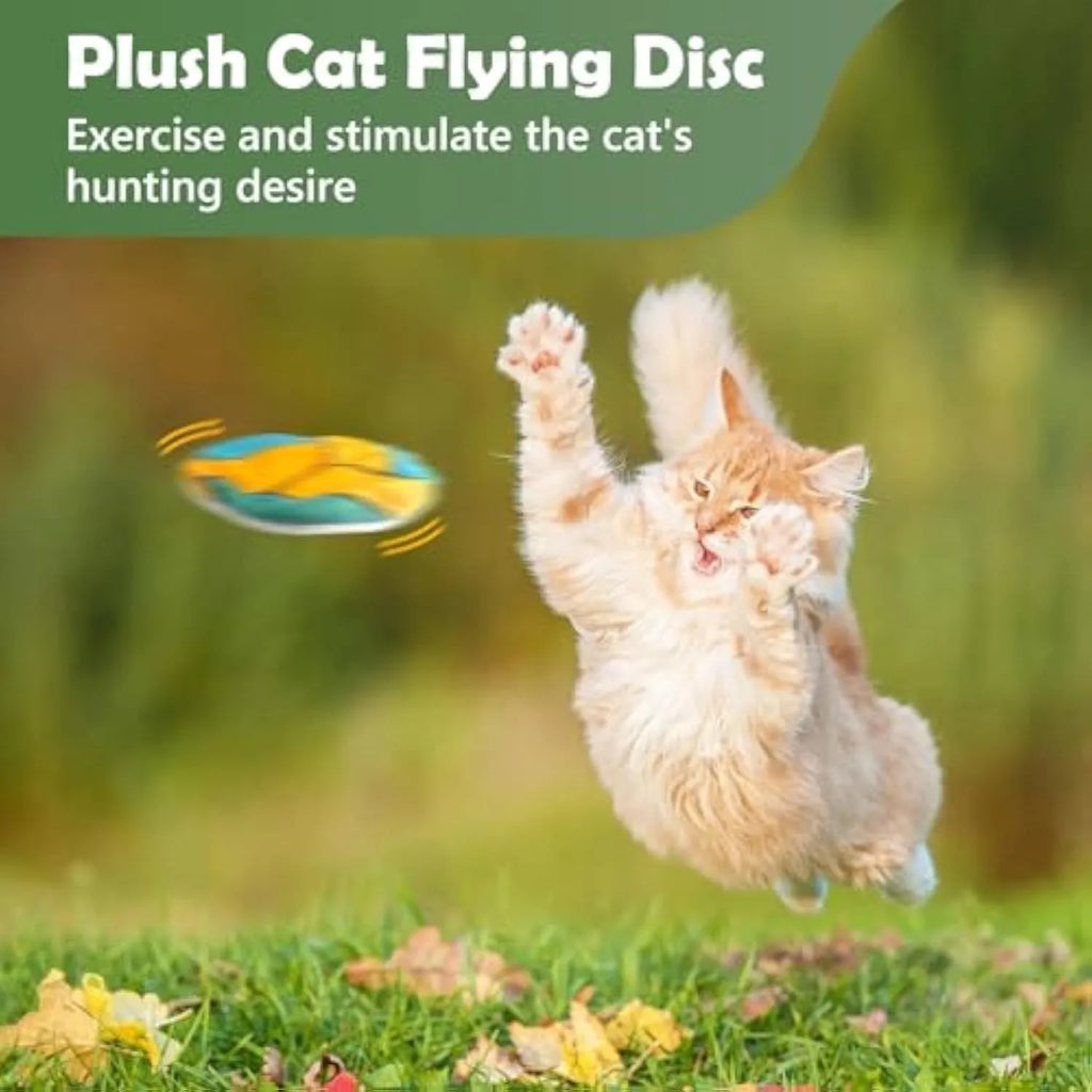 Plush cat flying disc toy with basketball pattern containing catnip and crinkle material