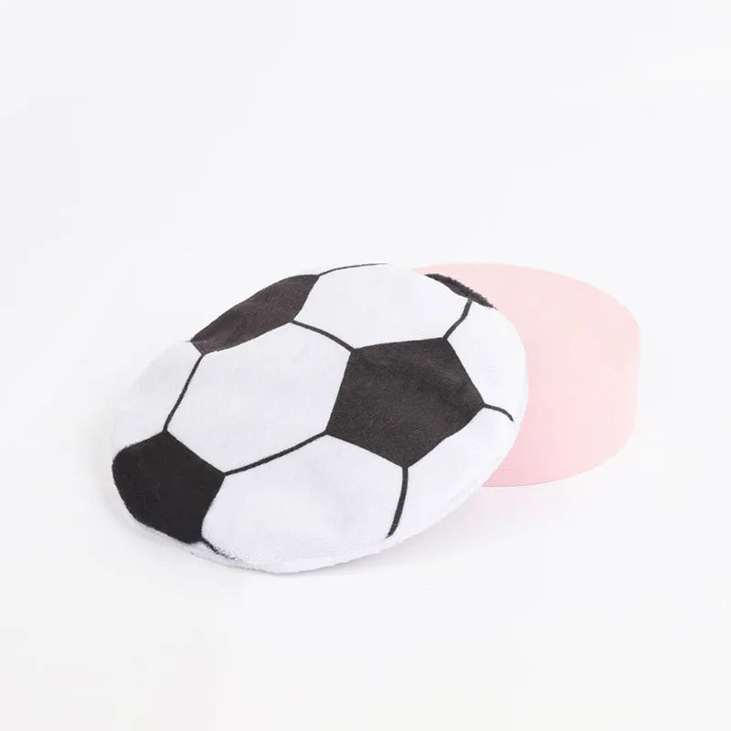 Plush cat flying disc toy with basketball pattern containing catnip and crinkle material