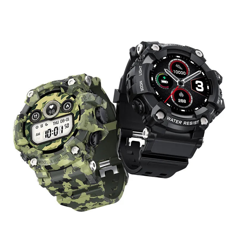 Black T6 Tactical Smart Watch with 1.3-inch screen on a wrist, showing rugged alloy and ABS case.