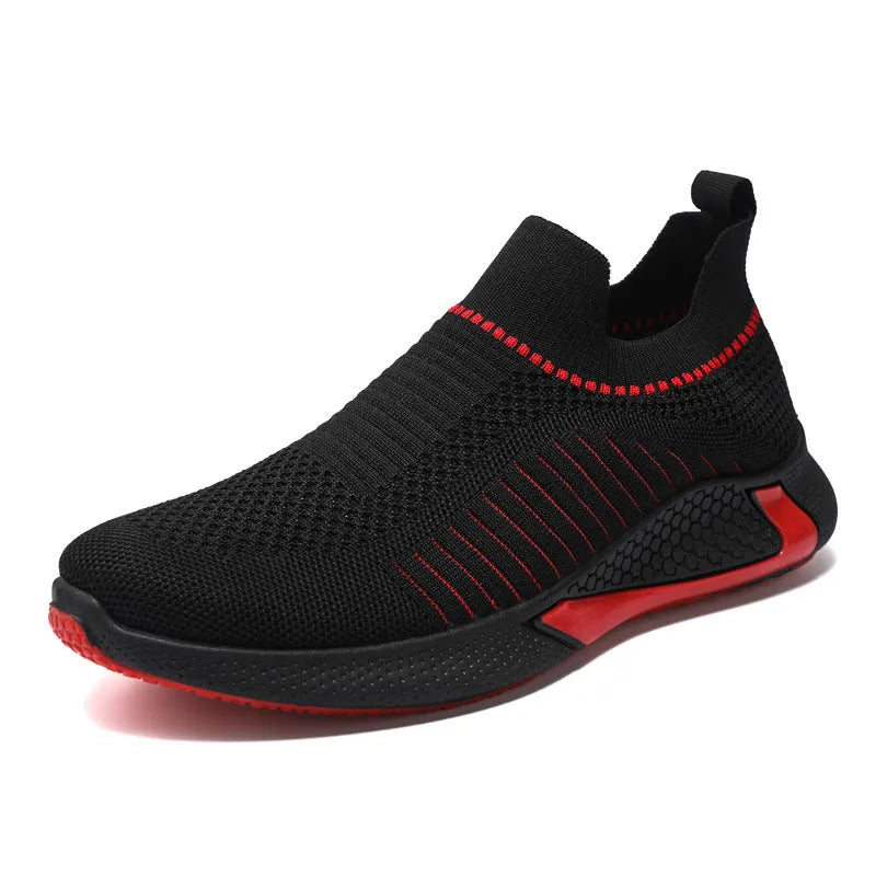 Men's striped mesh slip-on sneakers with flyknit upper and lace closure