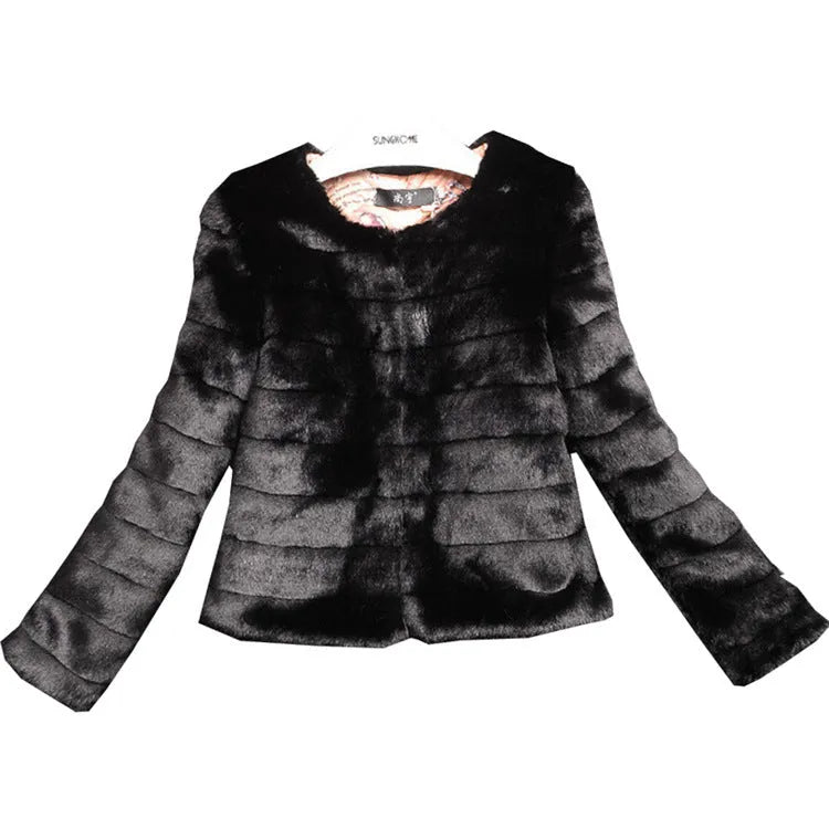 Women's short white faux fur top with regular sleeves and rabbit fur style texture