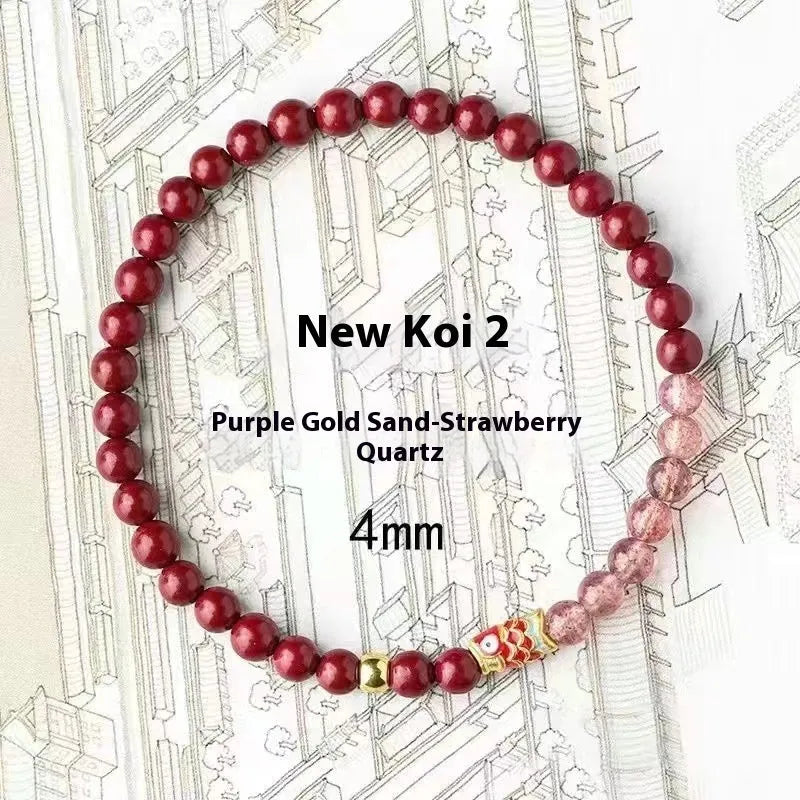 Purple cinnabar and strawberry quartz beaded bracelet with lucky beads peach blossom pattern for women