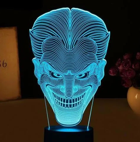 3D LED lamp showing seven colour options with acrylic plate construction and remote control