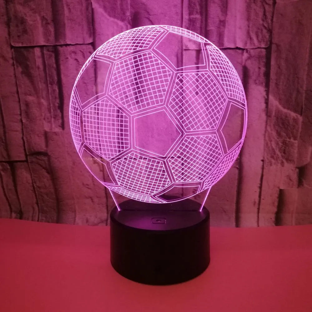 3D football night light showing colour changing display with touch controls and USB cable