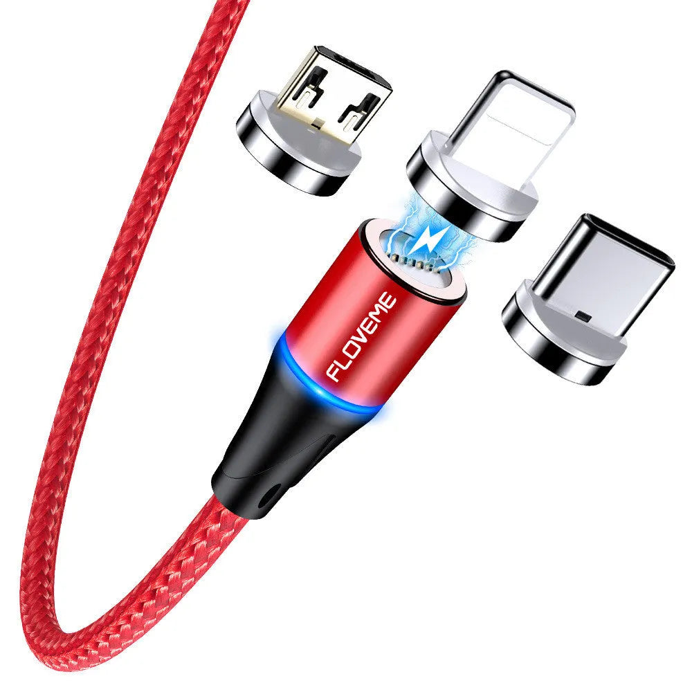 3A fast charge magnetic data cable with LED indicators in black, red, or silver colours