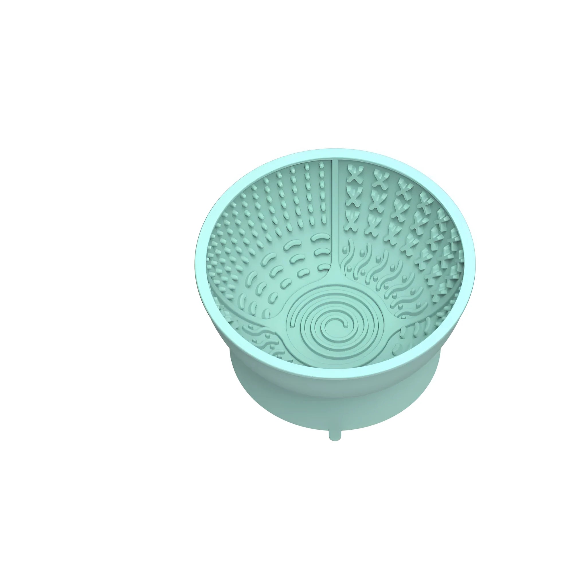 Cyan silicone pet slow feeding bowl with textured licking mat surface and suction cup base