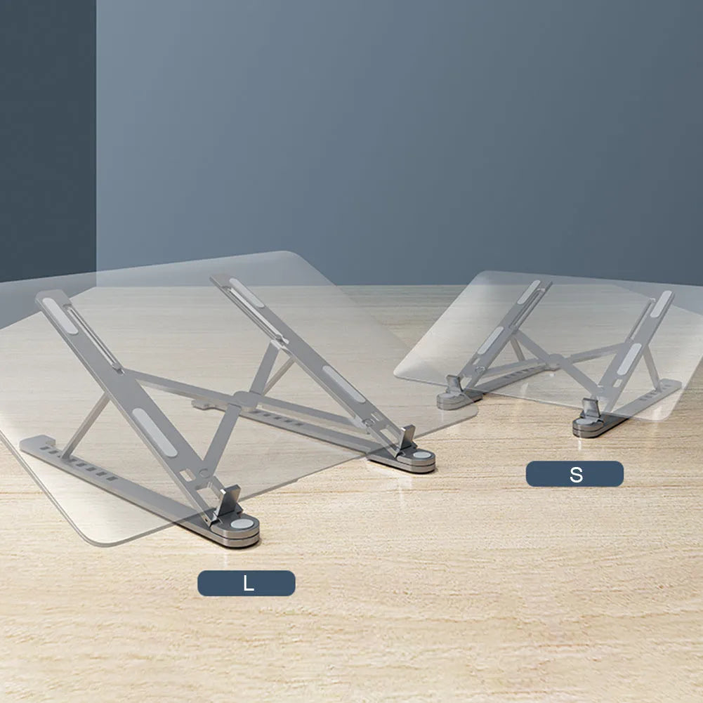 Foldable aluminum alloy laptop stand adjustable height for MacBook and tablets in deep grey