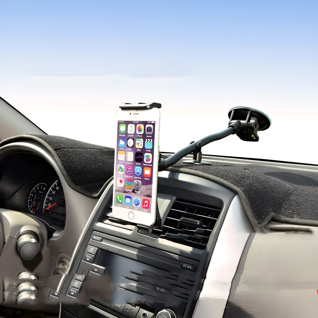 Black vehicle-mounted tablet holder with long-rod suction cup for 4-12 inch devices