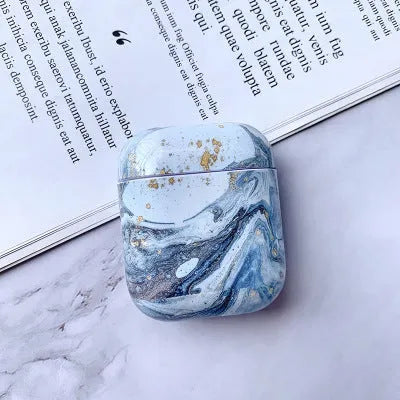 Hard white marble protective case cover for Apple AirPods 1 and AirPods 2 charging case.