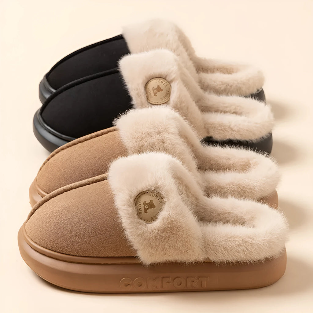 Plush fleece slipper with PVC sole in multiple colour options