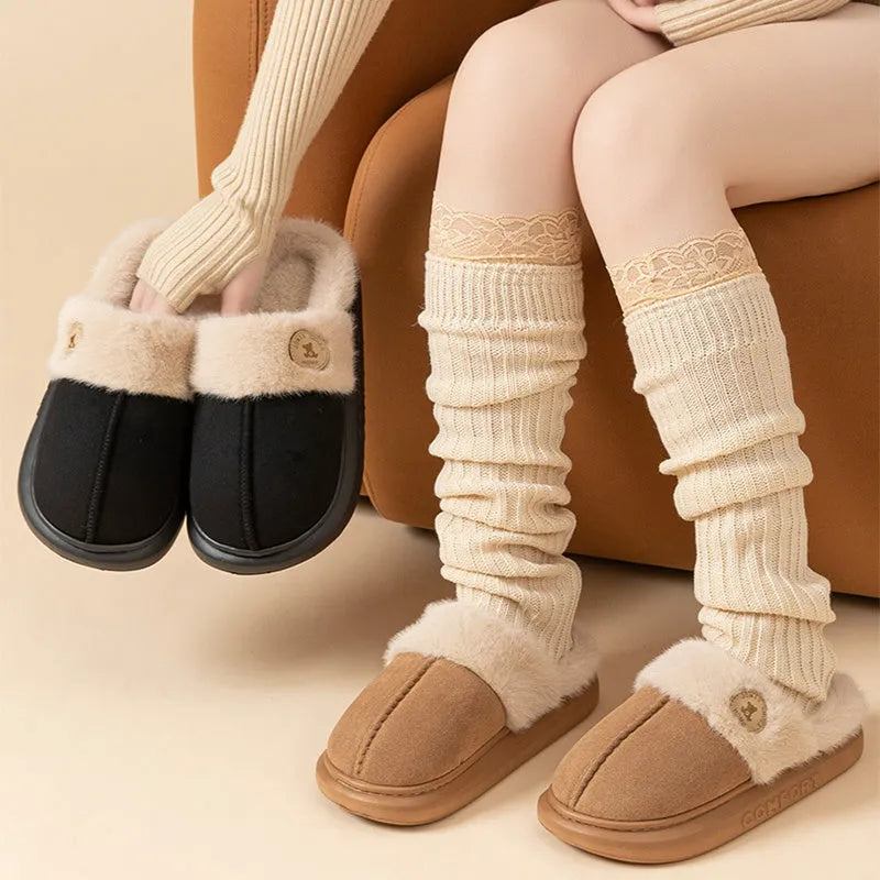 Plush fleece slipper with PVC sole in multiple colour options