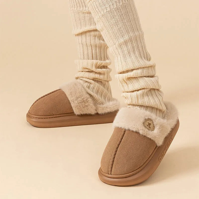 Plush fleece slipper with PVC sole in multiple colour options