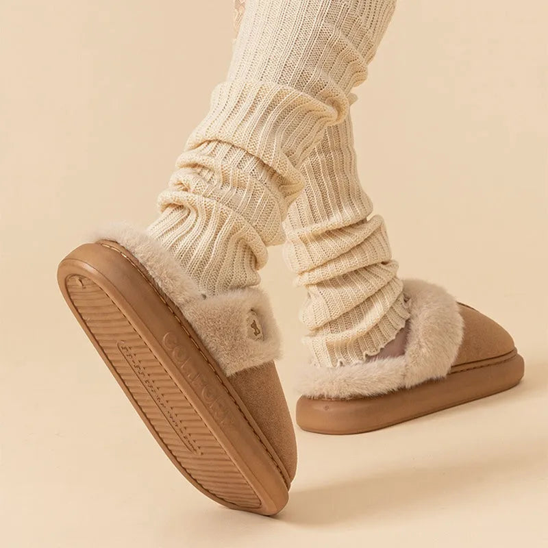 Plush fleece slipper with PVC sole in multiple colour options