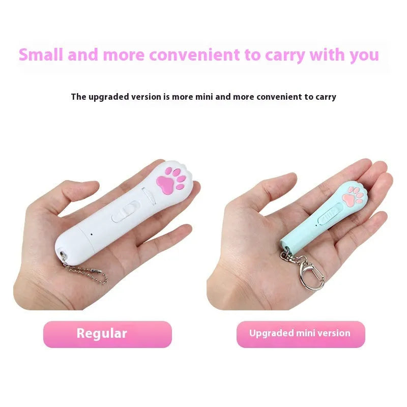 Infrared mini cat footprints laser toy with charging function in blue, pink, purple and white colour options
