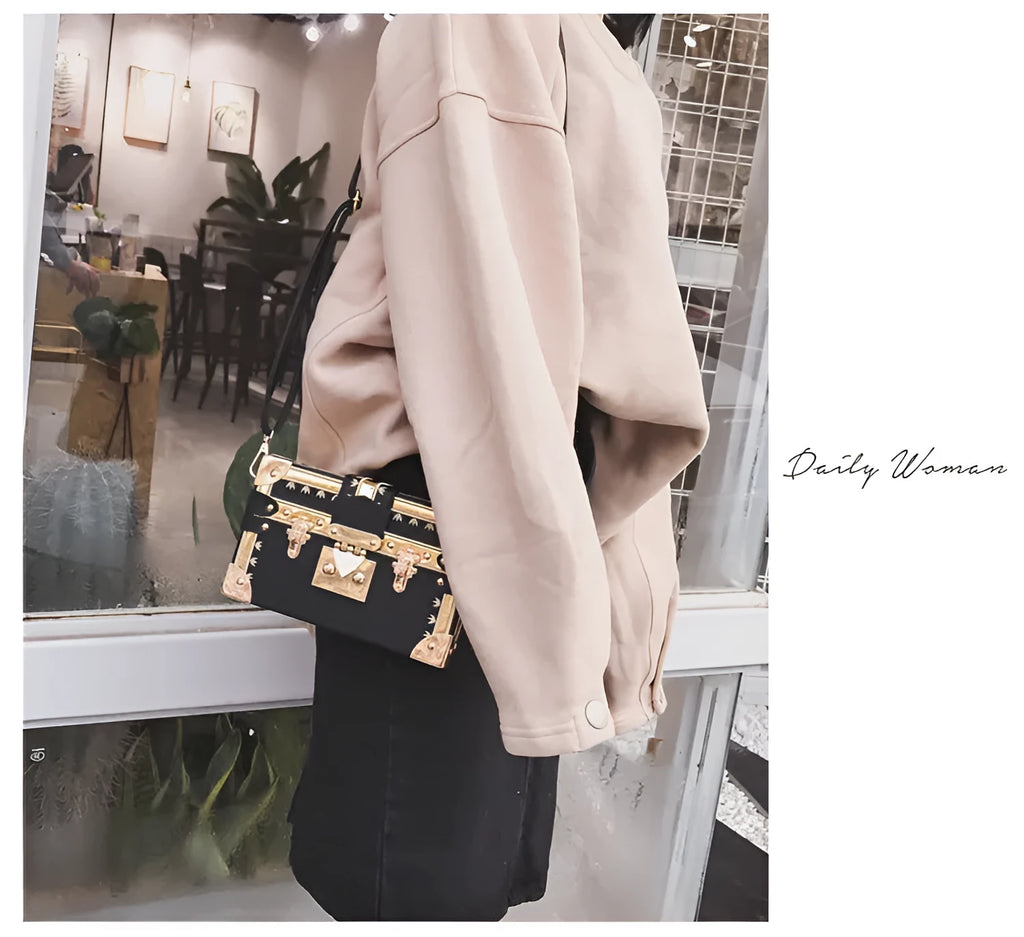 Women's hard-shell PU shoulder bag with flap closure in black or green