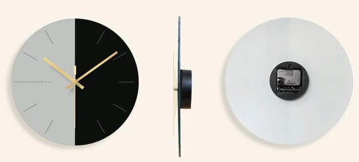 Minimalist transparent tempered glass wall clock with silent movement on a white wall.