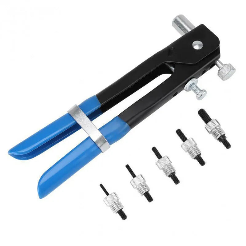 Manual riveter nut set tool with alloy steel body and selection of mandrels for DIY and professional fastening