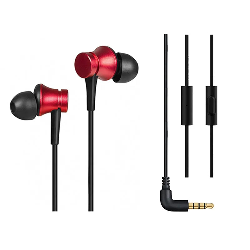 Piston in-ear wired headphones with 3.5mm plug in blue, red and black colour options