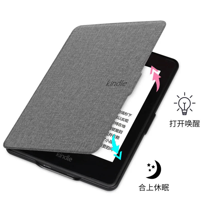 Magnetic leather-style hard protective case for Kindle Paperwhite Youth in various colours.