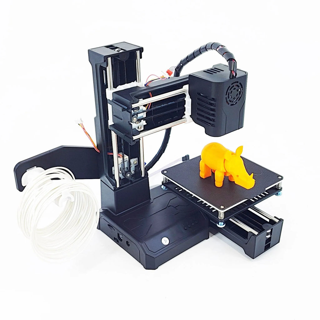 K9 Mini desktop 3D printer in black or blue with a 100mm build area for PLA filament printing.