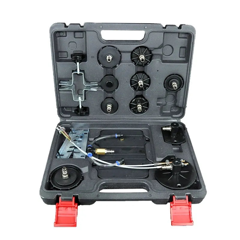 Pneumatic brake fluid replacement pumping tool with pressure gauge and transparent pipes for automotive workshop use