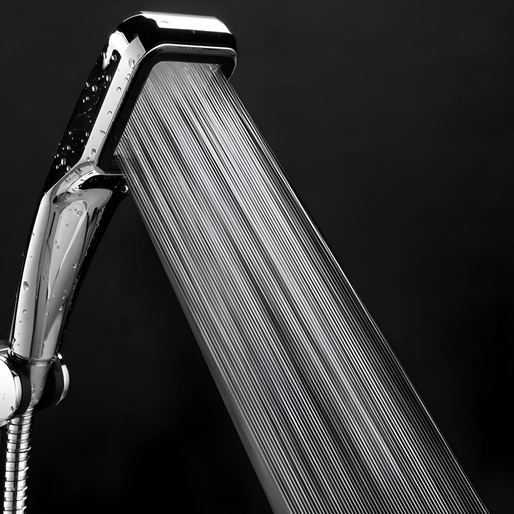 Orange hand-held pressurised shower head with rain function, complete shower set