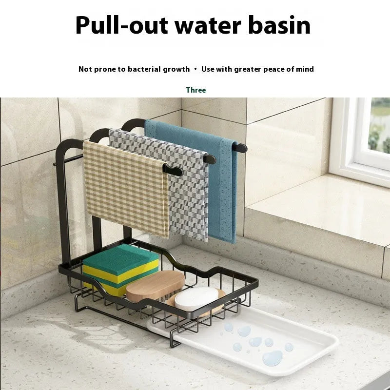 Foldable plastic kitchen rack for rag draining with wall mount and desktop placement options