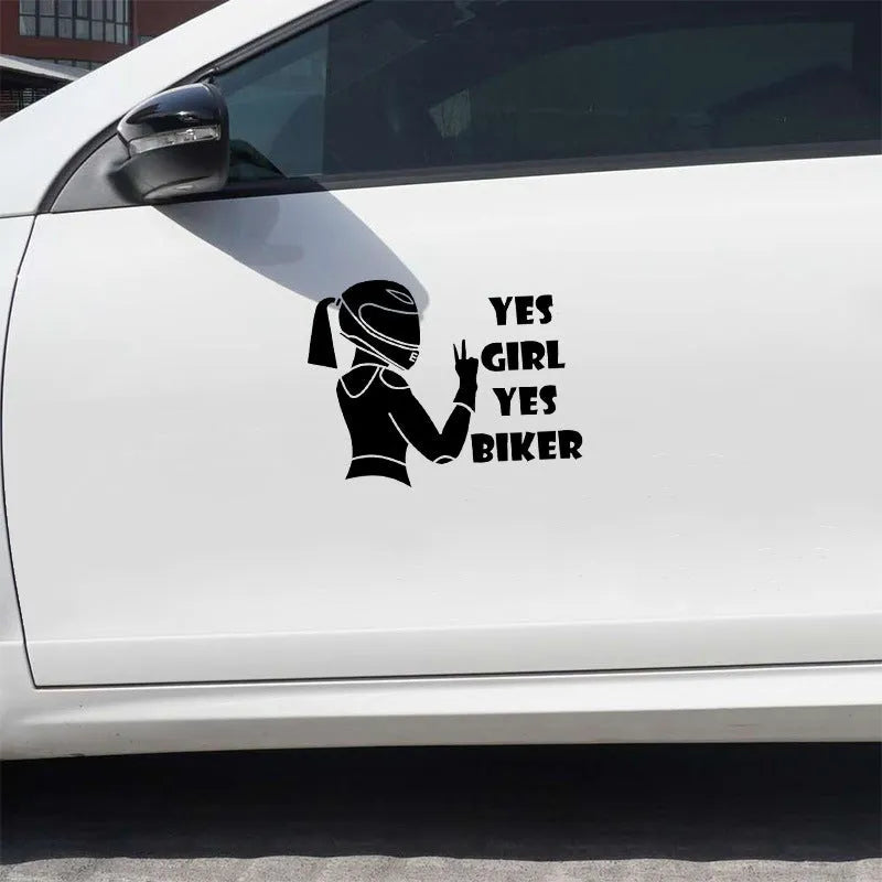 Girl rider character waterproof car sticker measuring 16cm by 15cm