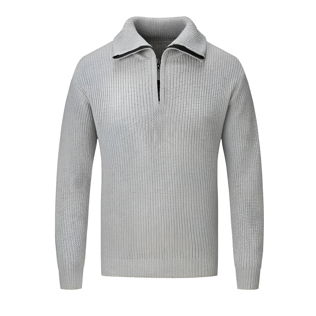 Men's loose fit pullover sweater in a solid colour on a middle-aged model.