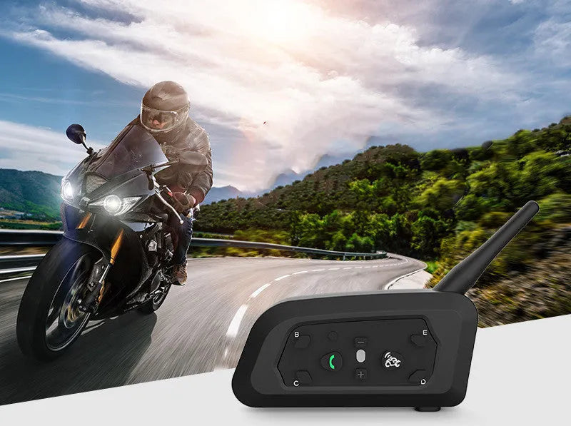 V6 Pro motorcycle helmet Bluetooth intercom unit with headphone and mounting accessories.