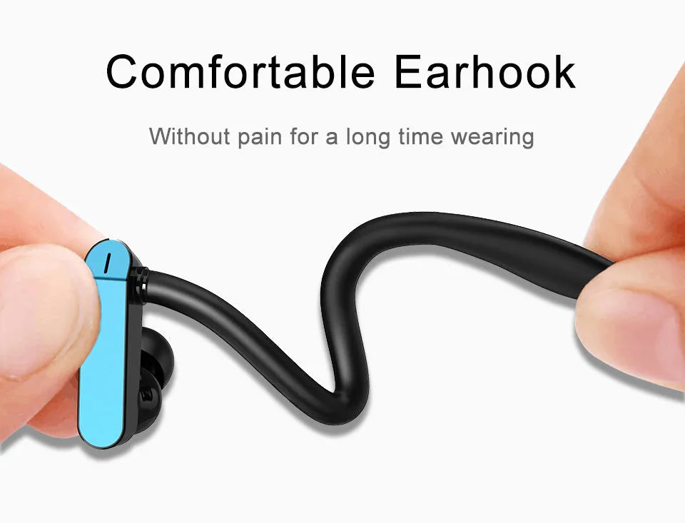 PTM TS27 sport earbuds with black and blue flexible ear hooks and silicone tips for running and gym