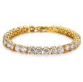 Men's silver alloy hip hop bracelet with a row of clear rhinestones and a tennis charm on a link chain.