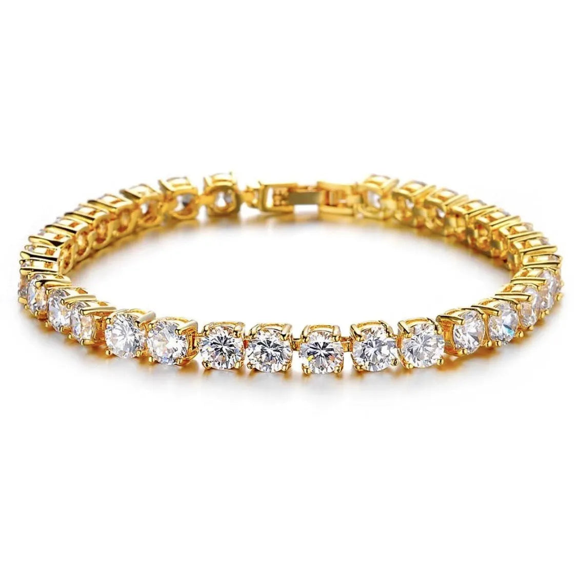 Men's silver alloy hip hop bracelet with a row of clear rhinestones and a tennis charm on a link chain.
