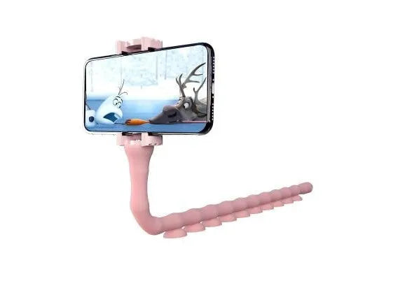 Flexible rubber phone holder with suction cup showing 62cm bendable arm in black colour