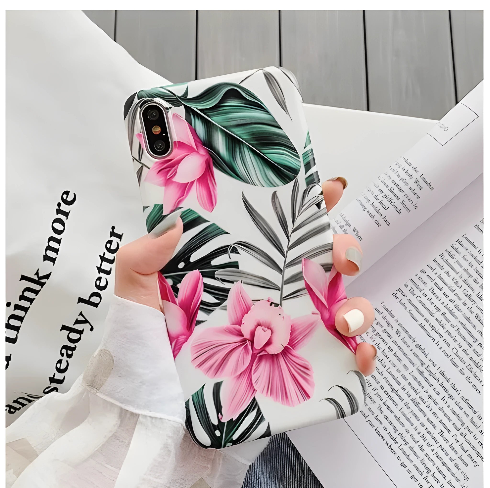 Pink floral iPhone case with flower design on back cover for multiple iPhone models