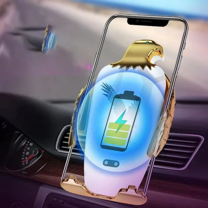 Eagle style wireless charging car phone holder with snap-on suction cup mount